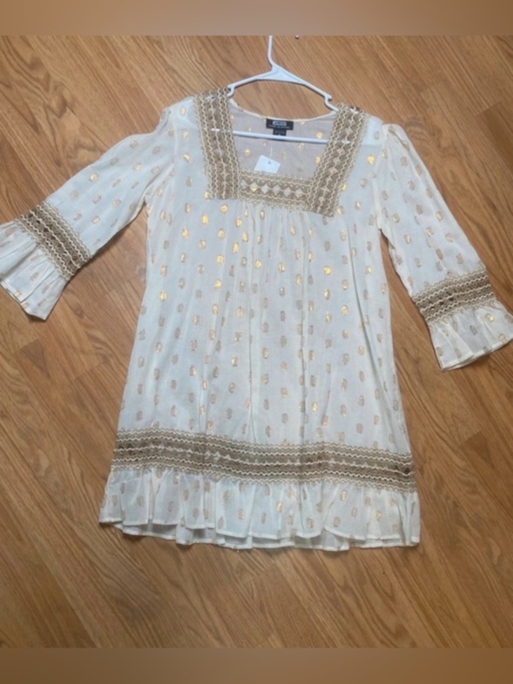 Ivory Boho Tunic with Gold Foil Accents NWT medium